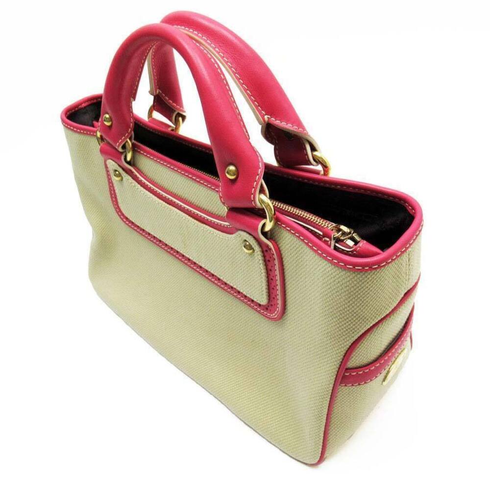 Celine Leather Boogie Pink Bag Beige Handbag Canvas Pink Tan